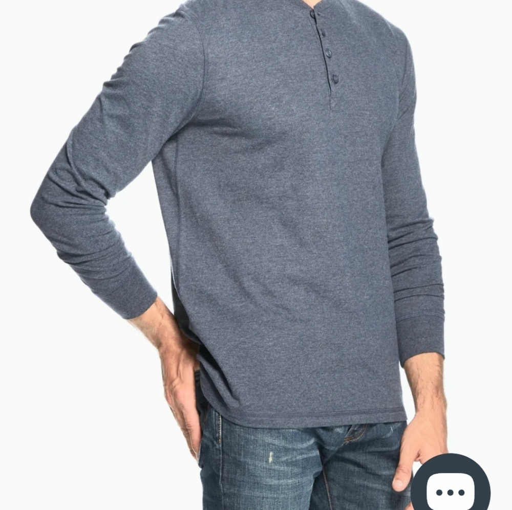 WEATHERPROOF Men's Henley T-Shirt   Long Sleeve Maritime Blue NWT